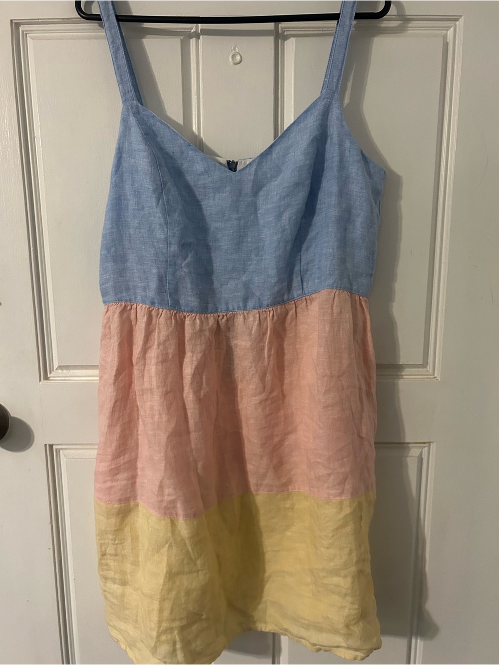 CynthiaRowley woman Colorblock Linen-Blend Sundress in Blue, Peach & Yellow